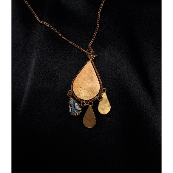 Vintage Italian Gold-Tone Mosaic Pendant Necklace With Dangle Charms & Chain - Picture 6 of 7